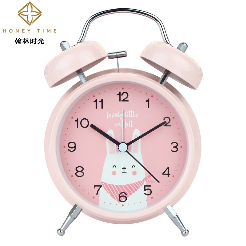 Creative new 4-inch cartoon animal ring bell alarm clock Children students mute sweep second metal ring bell clock clock thumbnail
