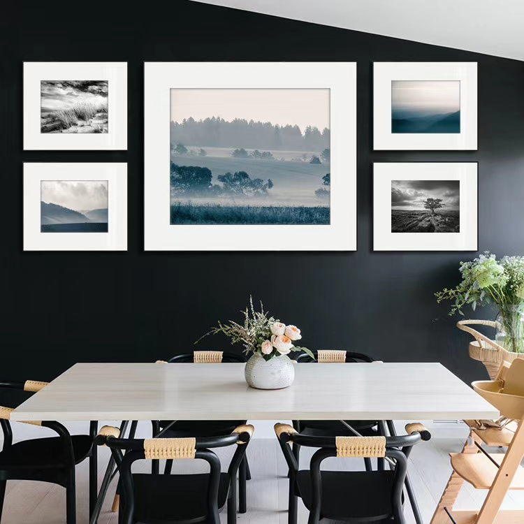 Modern simple black and white minimalist combination decorative painting photography art photo wall hanging painting living room wall background wall large mural thumbnail