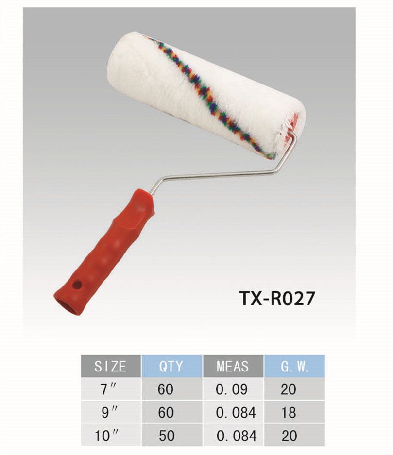 白色滚筒刷7"9"10"彩色条纹红色塑料柄厂家直销质量保证量大价优详情图1