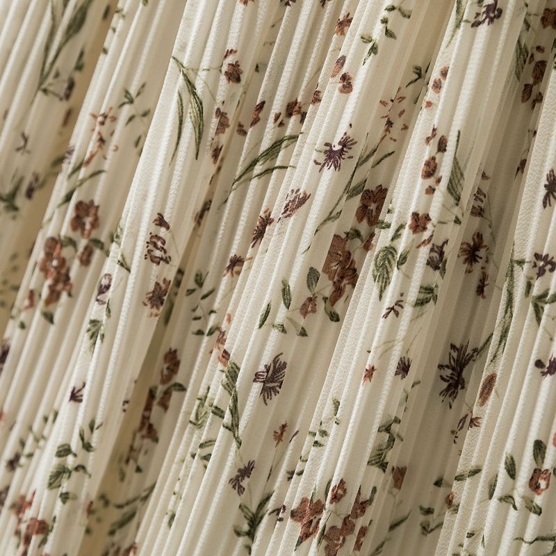 Floral print skirt for women 2020 summer, thin chiffon A-line skirt, high-waisted mid-length skirt with pleats and large swing detail image 14