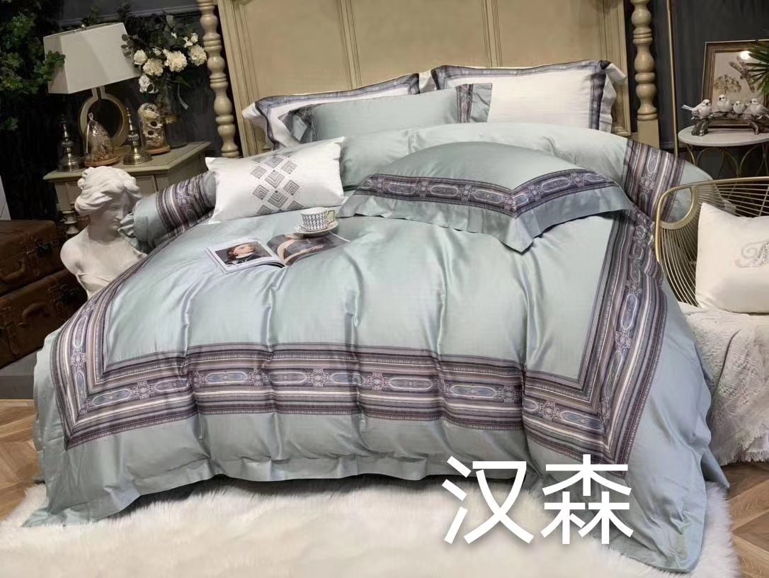 60-count long-staple cotton digital printing + splicing process Zhenai series bedding four-piece set solid color series details Picture
