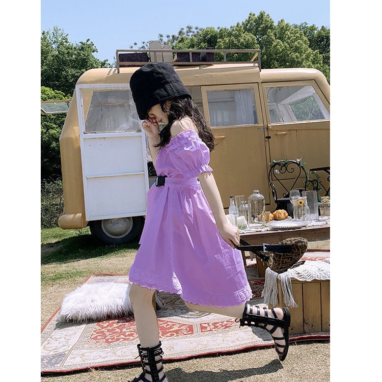 女童设计感连衣裙2020夏季新款韩版中大童收腰泡泡袖不规则裙子潮细节图