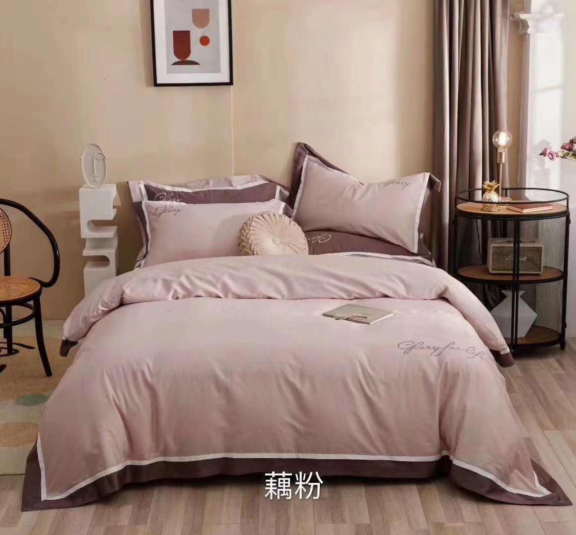 Factory direct sales of 60-count long-staple cotton solid color double-piece 4-piece set Specification image