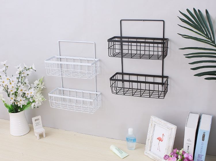 卫生间墙上双层免打孔厕所浴室收纳架洗漱台铁艺收纳架A796详情图10