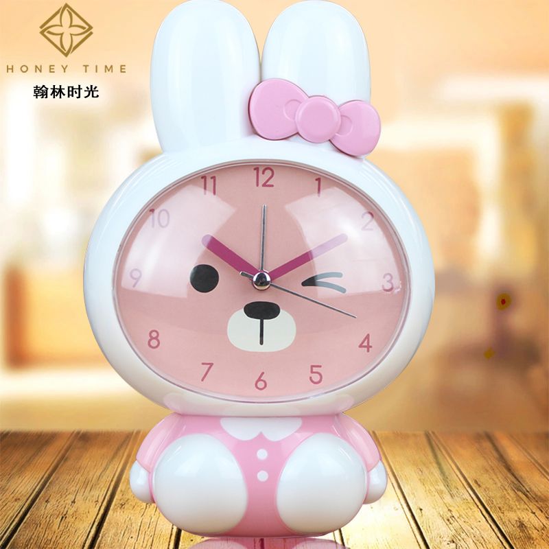厂家直销 创意时尚长耳兔静音闹钟 产地货源夜光灯儿童卡通时钟细节图