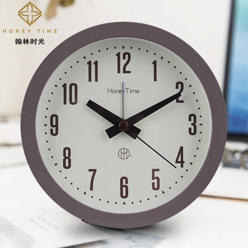 创意圆形数字时尚简约闹钟12CM儿童学生礼品居家装饰静音夜灯时钟白底实物图