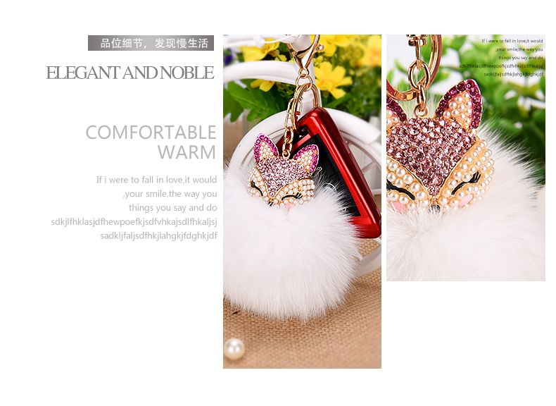 Undertake Foreign Trade Orders Bag Keychain Pendant Hanging Decoration Plush Rhinester Fox Fur Ball Car Key Chain Item Picture