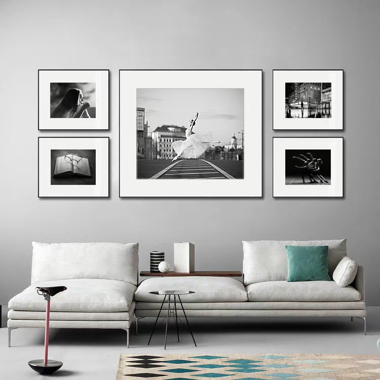 Combination painting modern simple black and white minimalist combination decorative painting photography art photo wall hanging painting living room background wall thumbnail