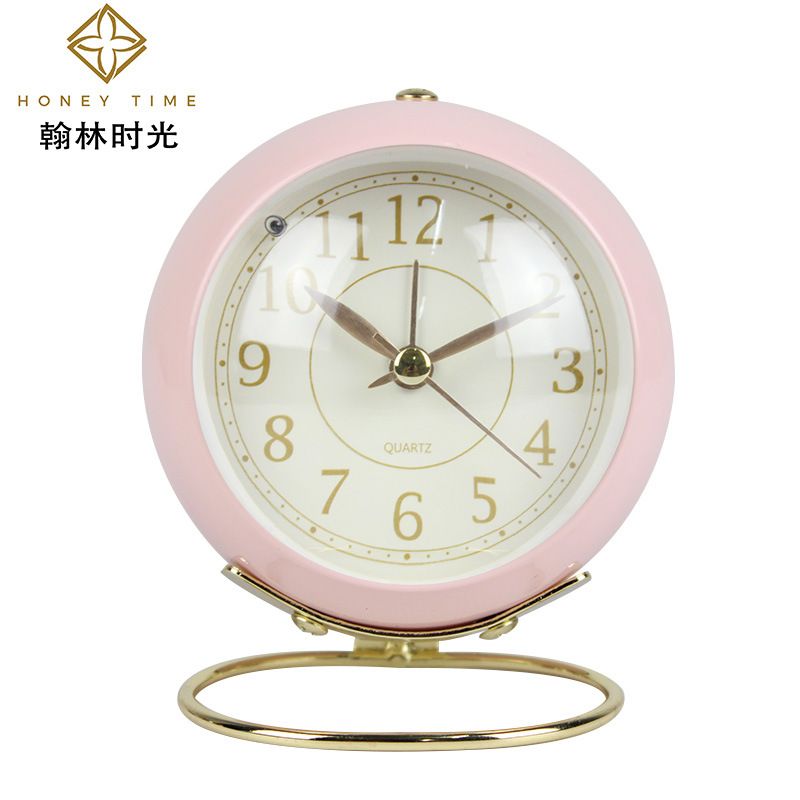 New European-style creative home decoration personality round convex alarm clock digital mute metal night light clock desk clock thumbnail