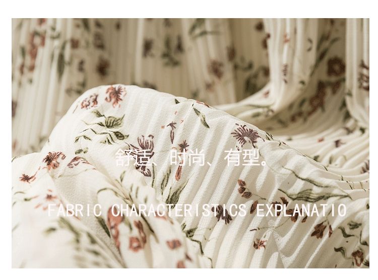 Floral print skirt for women 2020 summer, thin chiffon A-line skirt, high-waisted mid-length skirt with pleats and large swing detail image 4