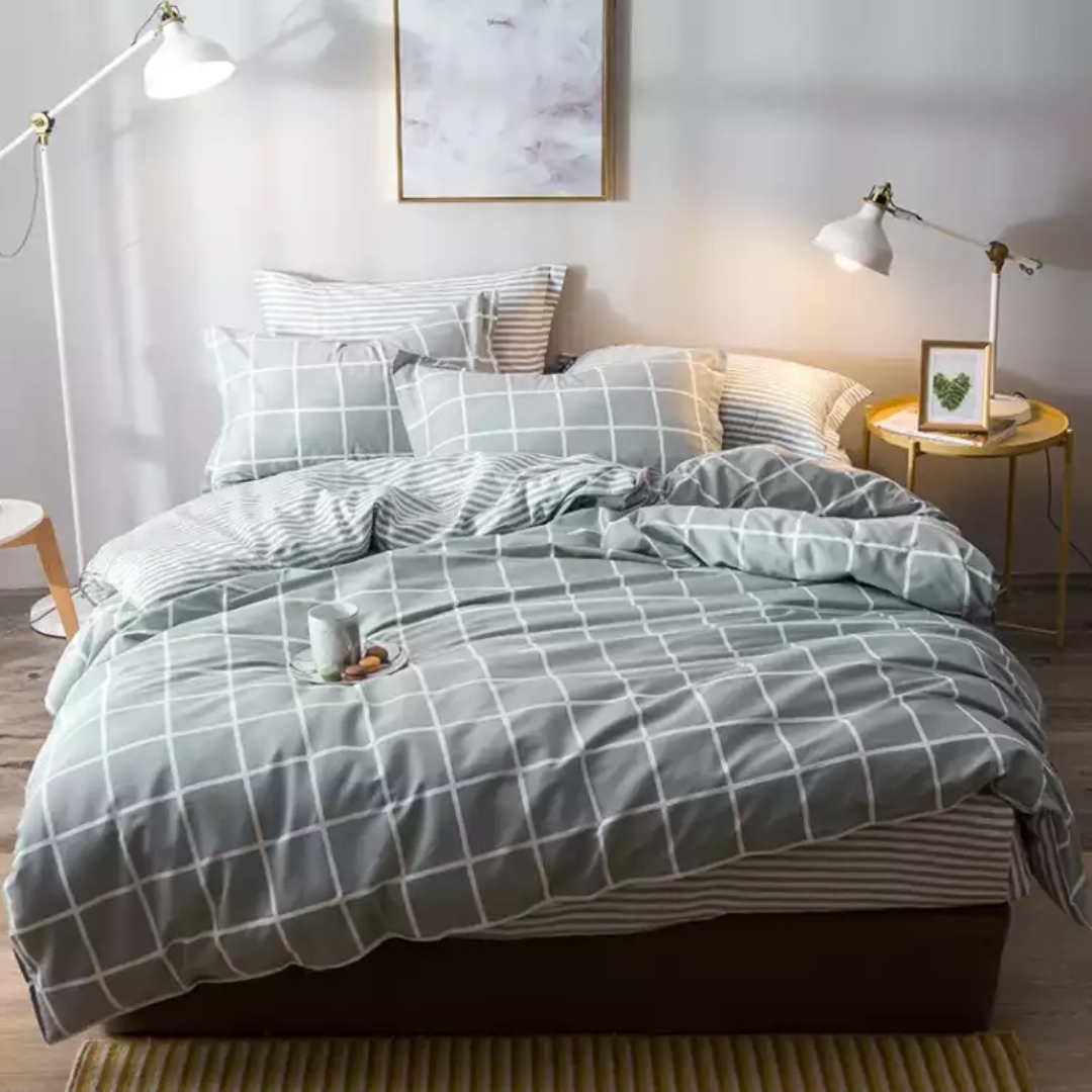 水洗棉四件套 全棉日式纯色简约酒店床上用品纯棉被套床单枕套C黄色