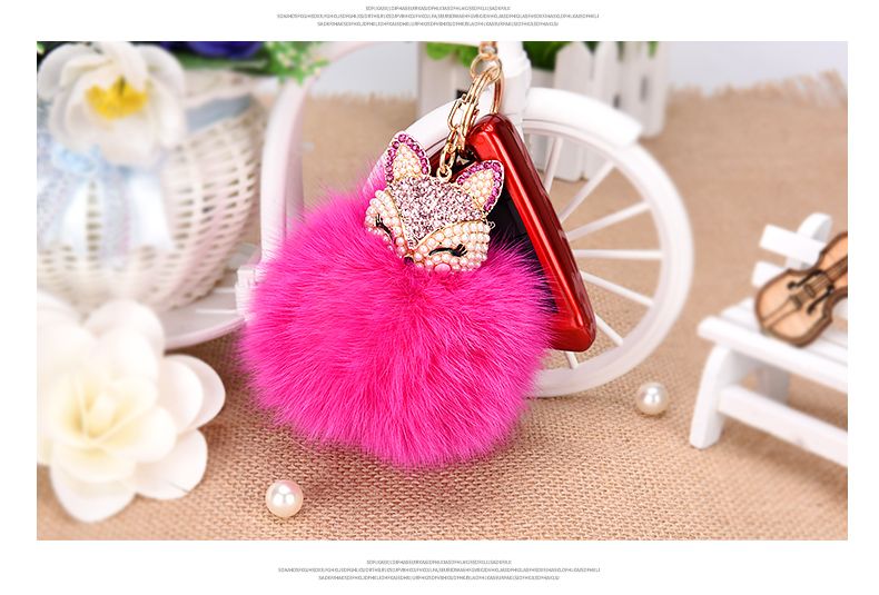 Undertake Foreign Trade Orders Bag Keychain Pendant Hanging Decoration Plush Rhinester Fox Fur Ball Car Key Chain undefined