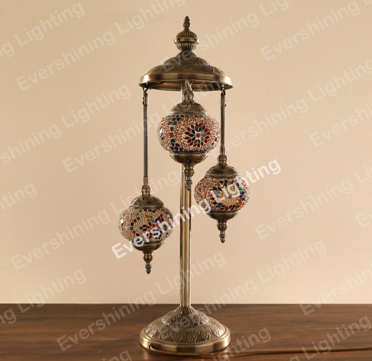 Three Turkish Mosaic floor lamps and decorative lights details Picture