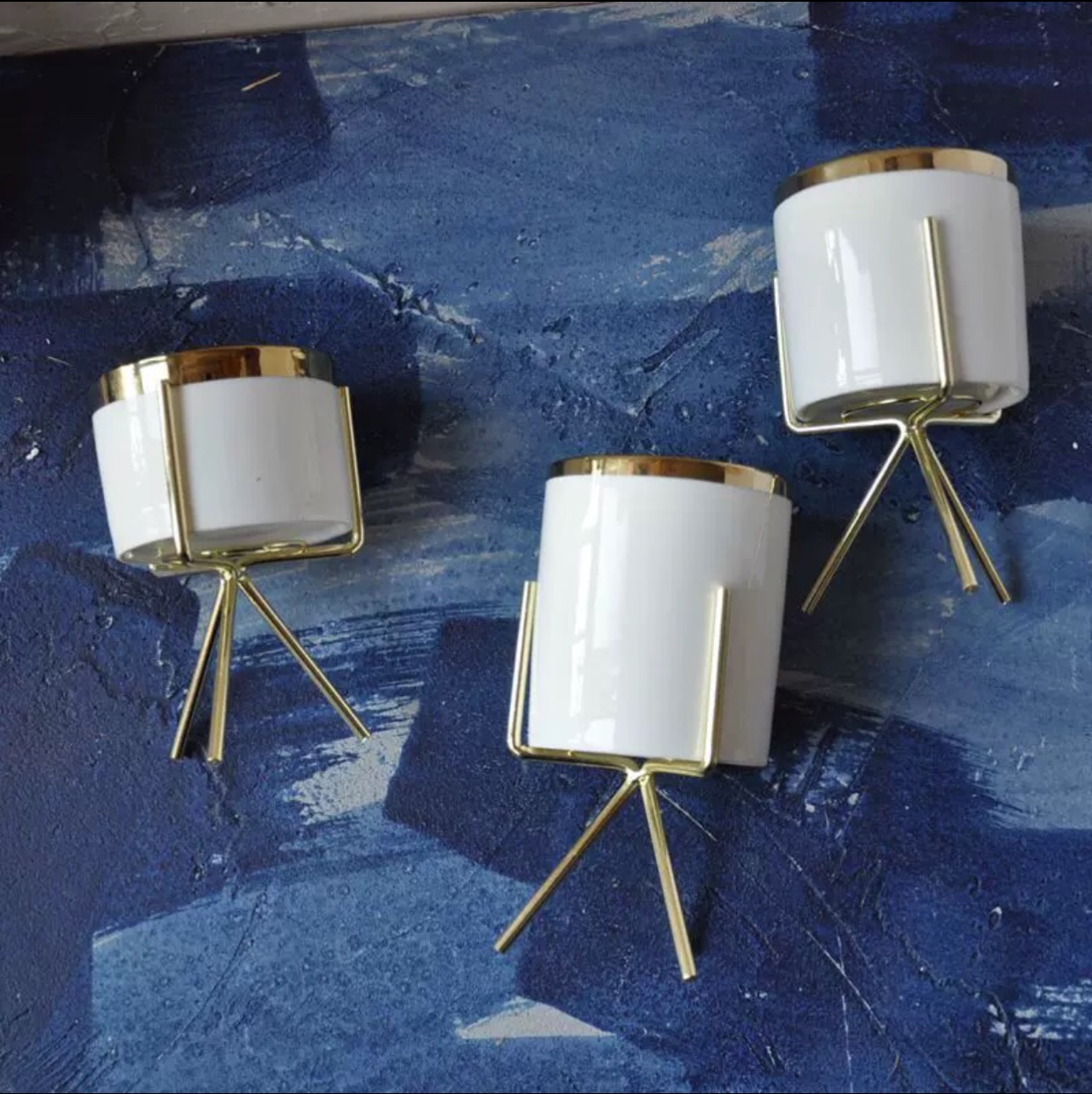 北欧轻奢风格金架金边白杯花盆大号