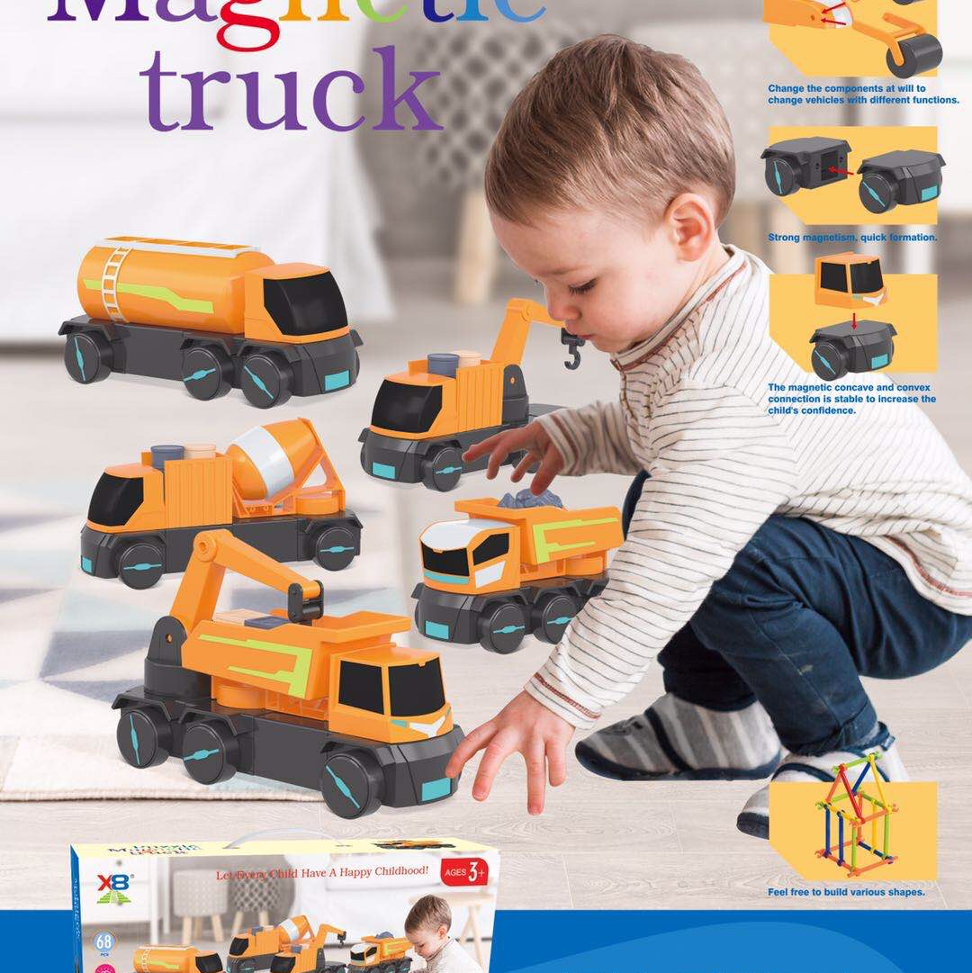 An educational, magnetic, multi-functional magnetic engineering vehicle for children details Picture