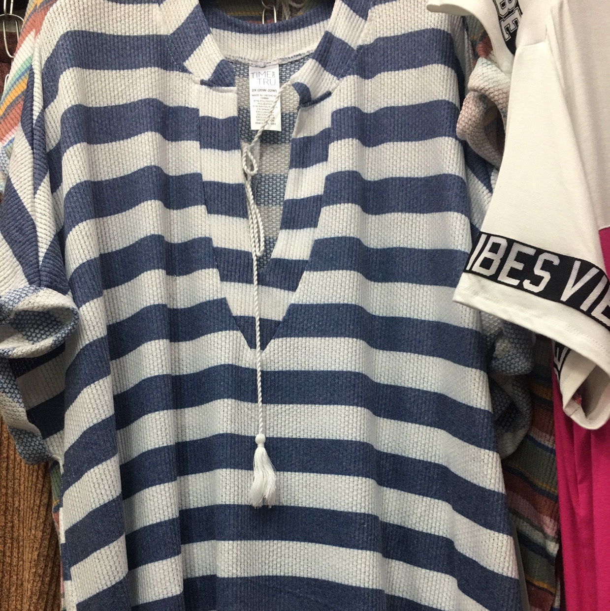 Women's blue and white striped T-shirts in stock thumbnail