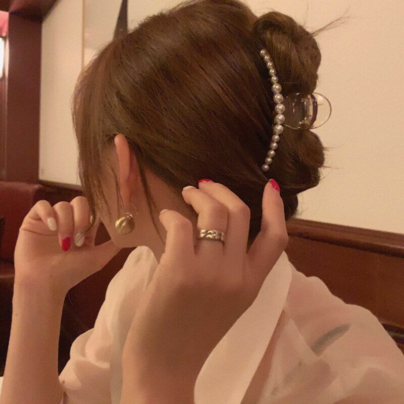 韩国新款发饰经典发夹 简约气质网红抓夹珍珠大号盘发发抓女