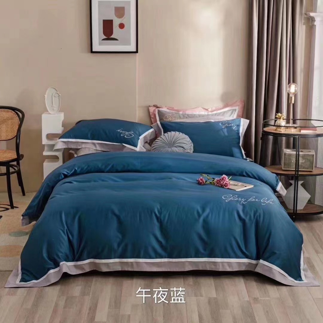 Factory direct sales of 60-count long-staple cotton solid color double-piece 4-piece set Item Picture