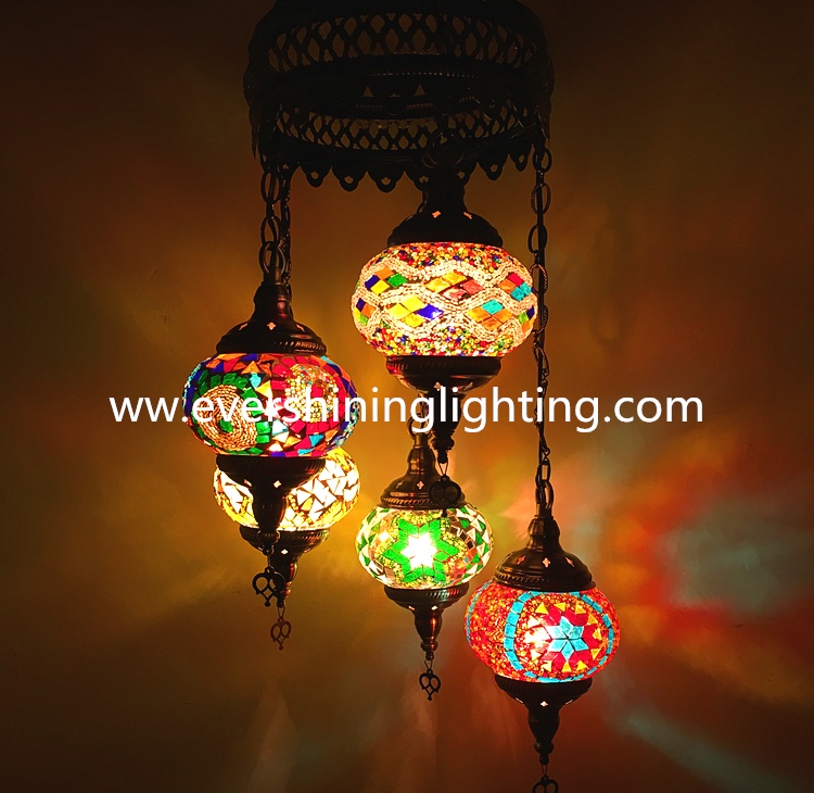 Turkish Mosaic chandelier decorative light 5-head chandelier details Picture