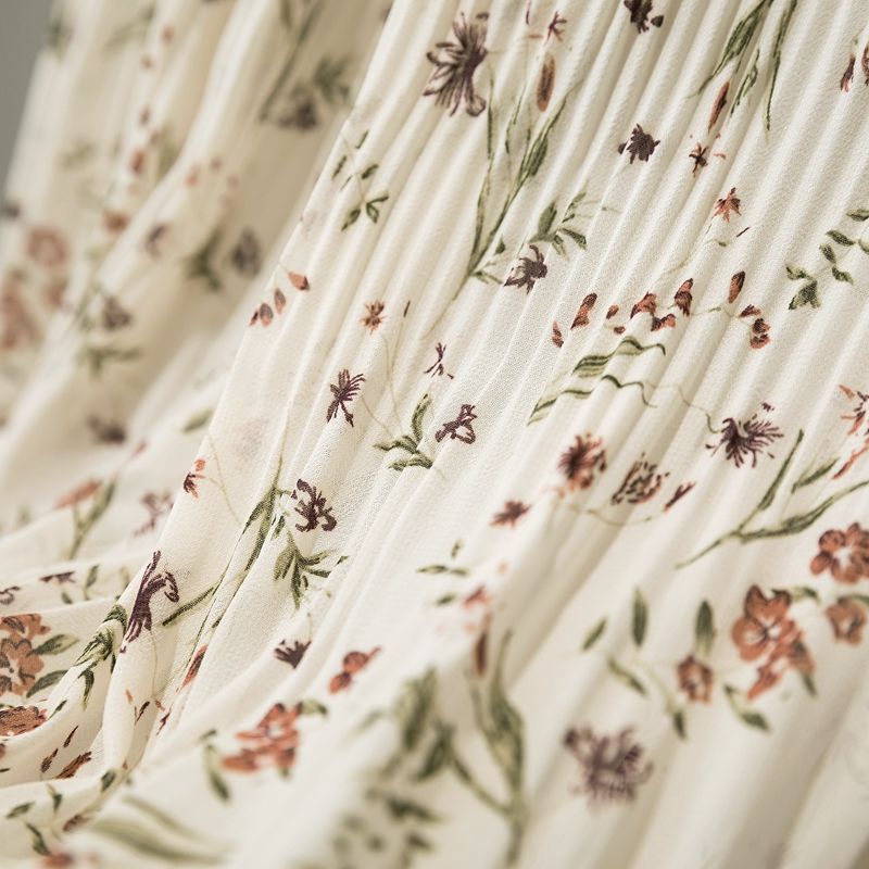 Floral print skirt for women 2020 summer, thin chiffon A-line skirt, high-waisted mid-length skirt with pleats and large swing detail image 17