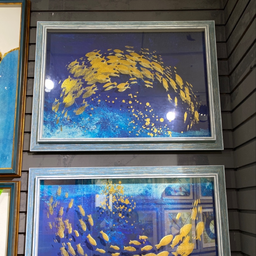 6080鎏金透视客厅装饰画山水画新中式挂画风景画四联茶室沙发背景墙壁画水墨画