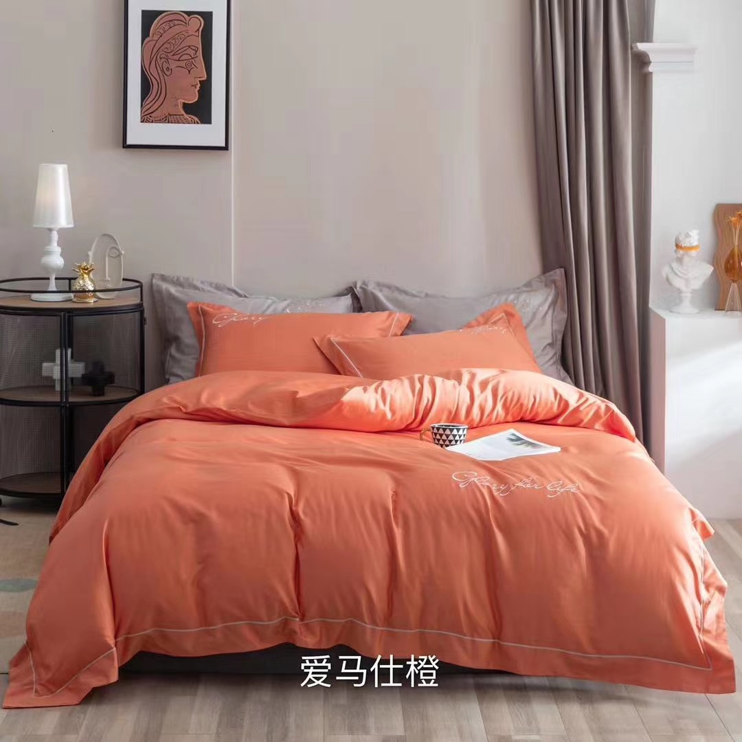 60-count long-staple cotton solid color 4-piece set, high-count all-cotton factory direct sales best-selling 4-piece set Item Picture