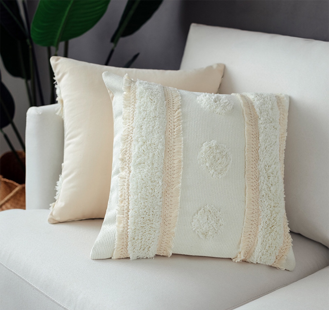 Yang Weimixiu cotton thread weaving cloth art modern simple white jade tufted flower edge pillow cover sofa waist pillow cushion cover thumbnail