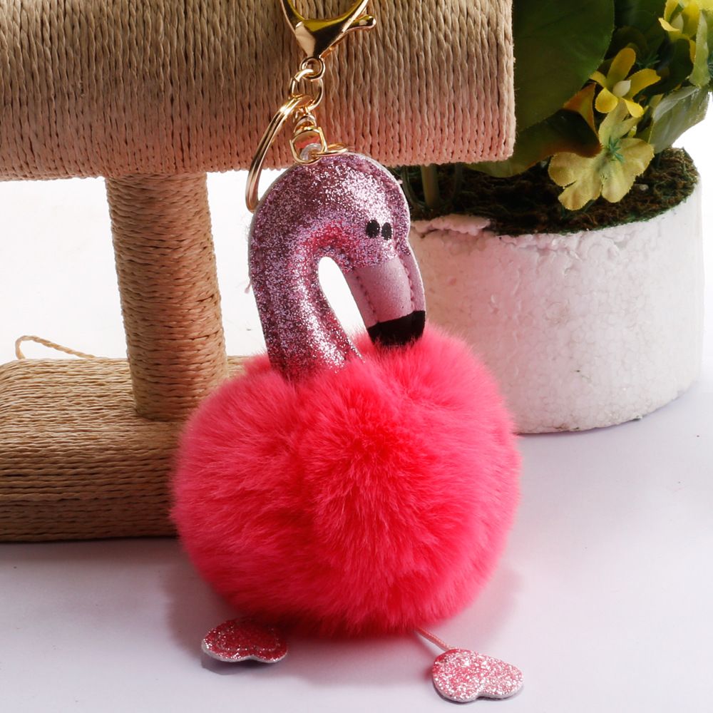 承接外贸订单亮粉火烈鸟毛球钥匙扣包包汽车手机挂件小饰品钥匙链详情21
