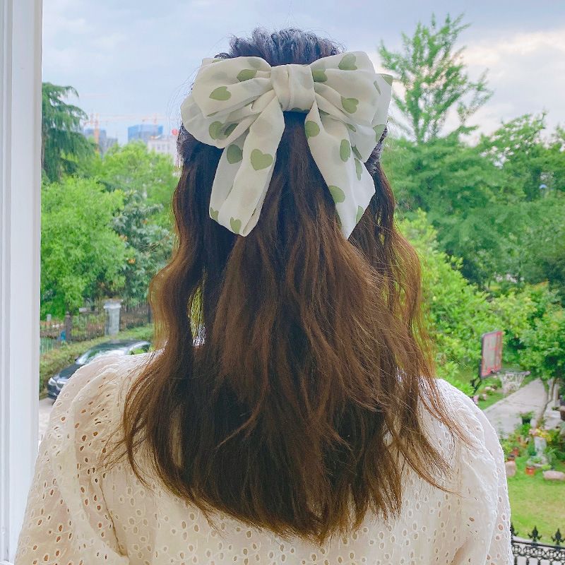 Korean version bow hair clips, popular chiffon heart-shaped hair accessories, super fairy-like hair clips for girls, cute heads, spring hair clip accessories details Picture