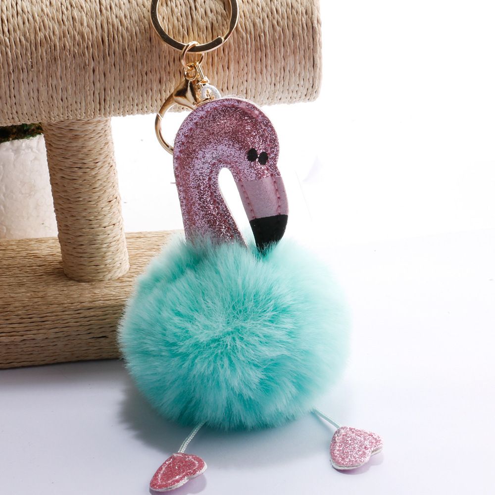 承接外贸订单亮粉火烈鸟毛球钥匙扣包包汽车手机挂件小饰品钥匙链详情12