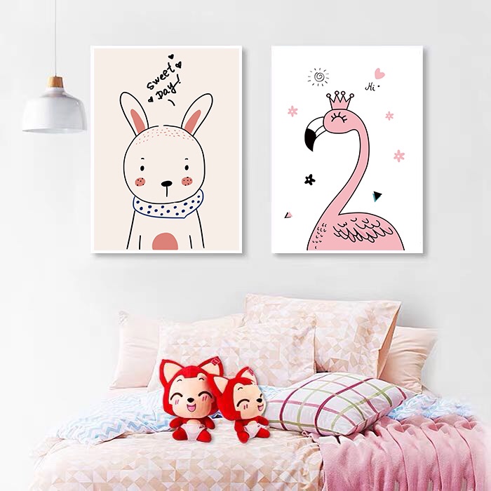 Children adornment picture boy girl room hangs picture cartoon Nordic contemporary and contracted mural bedroom head of bed animal wall picture