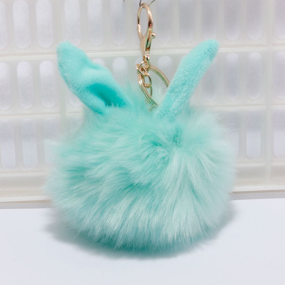 承接外贸订单兔耳朵毛球钥匙扣超萌挂件可爱包包汽车毛绒挂饰链圈详情图2