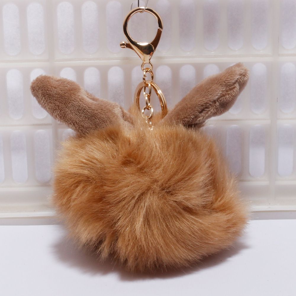 承接外贸订单兔耳朵毛球钥匙扣超萌挂件可爱包包汽车毛绒挂饰链圈详情图9