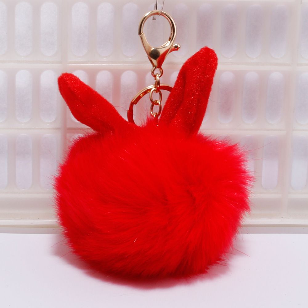 承接外贸订单兔耳朵毛球钥匙扣超萌挂件可爱包包汽车毛绒挂饰链圈
