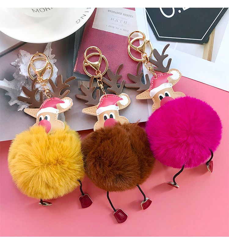 厂家圣诞麋鹿毛绒钥匙扣汽车毛球挂饰钥匙链女包皮草挂件礼品详情11