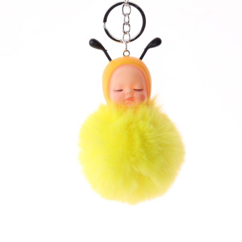 厂家直销帽子娃娃仿獭兔毛球钥匙扣可爱睡萌娃毛球挂件小礼品赠品图