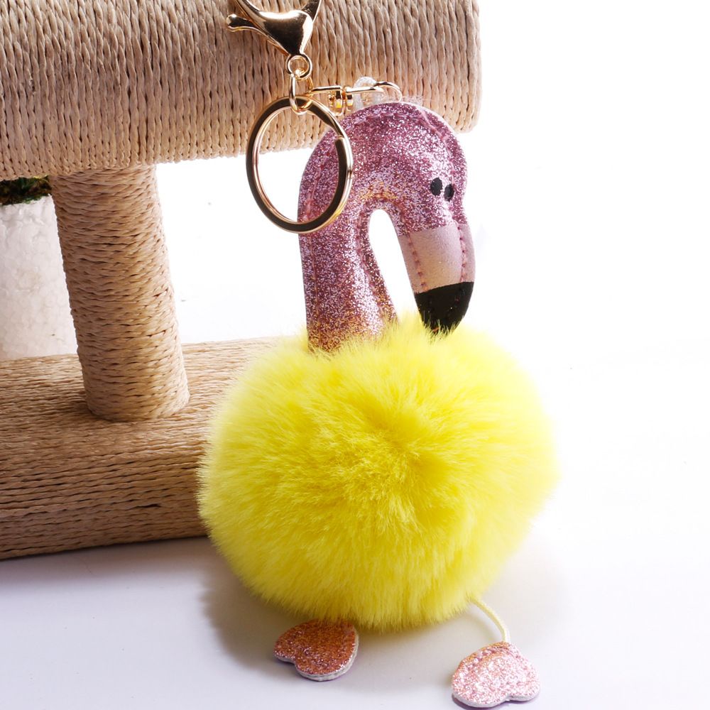 承接外贸订单亮粉火烈鸟毛球钥匙扣包包汽车手机挂件小饰品钥匙链详情4