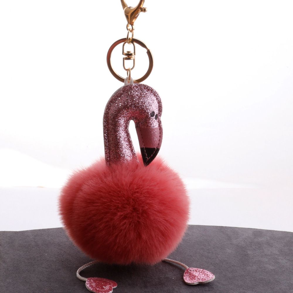 承接外贸订单亮粉火烈鸟毛球钥匙扣包包汽车手机挂件小饰品钥匙链详情1