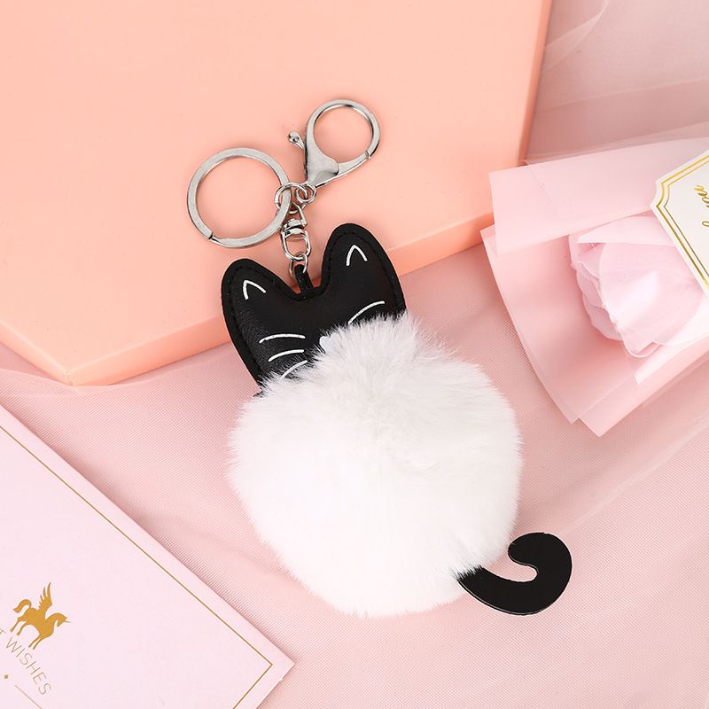创意pu小猫咪毛球钥匙扣 可爱卡通小动物毛绒公仔玩具包包挂件女详情图6