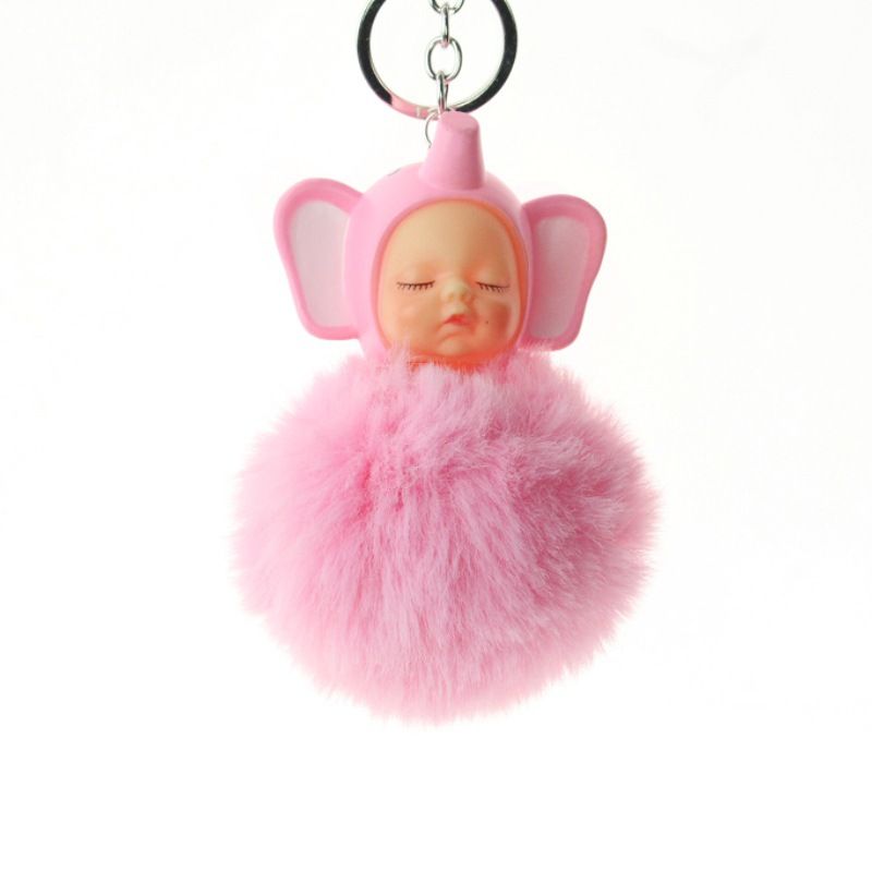 厂家直销帽子娃娃仿獭兔毛球钥匙扣可爱睡萌娃毛球挂件小礼品赠品详情图6