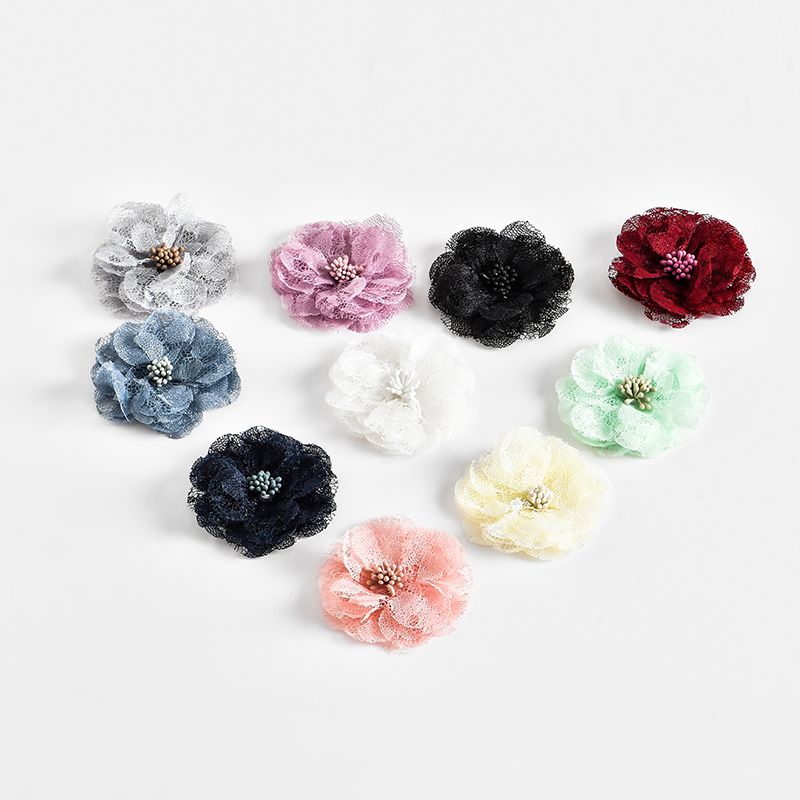 韩版蕾丝仿真花朵发饰胸针服饰鞋包装饰配件DIY材料布艺帽花厂家