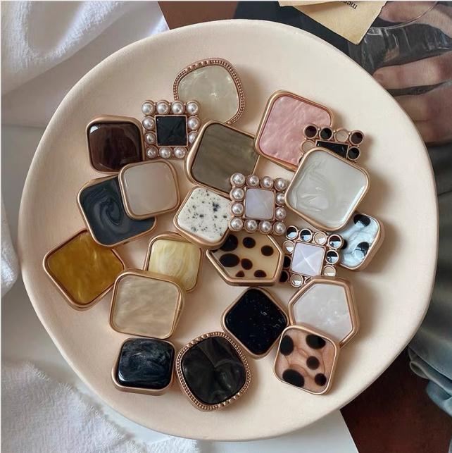 Square buttons small fragrance wind metal buttons black sweater buttons