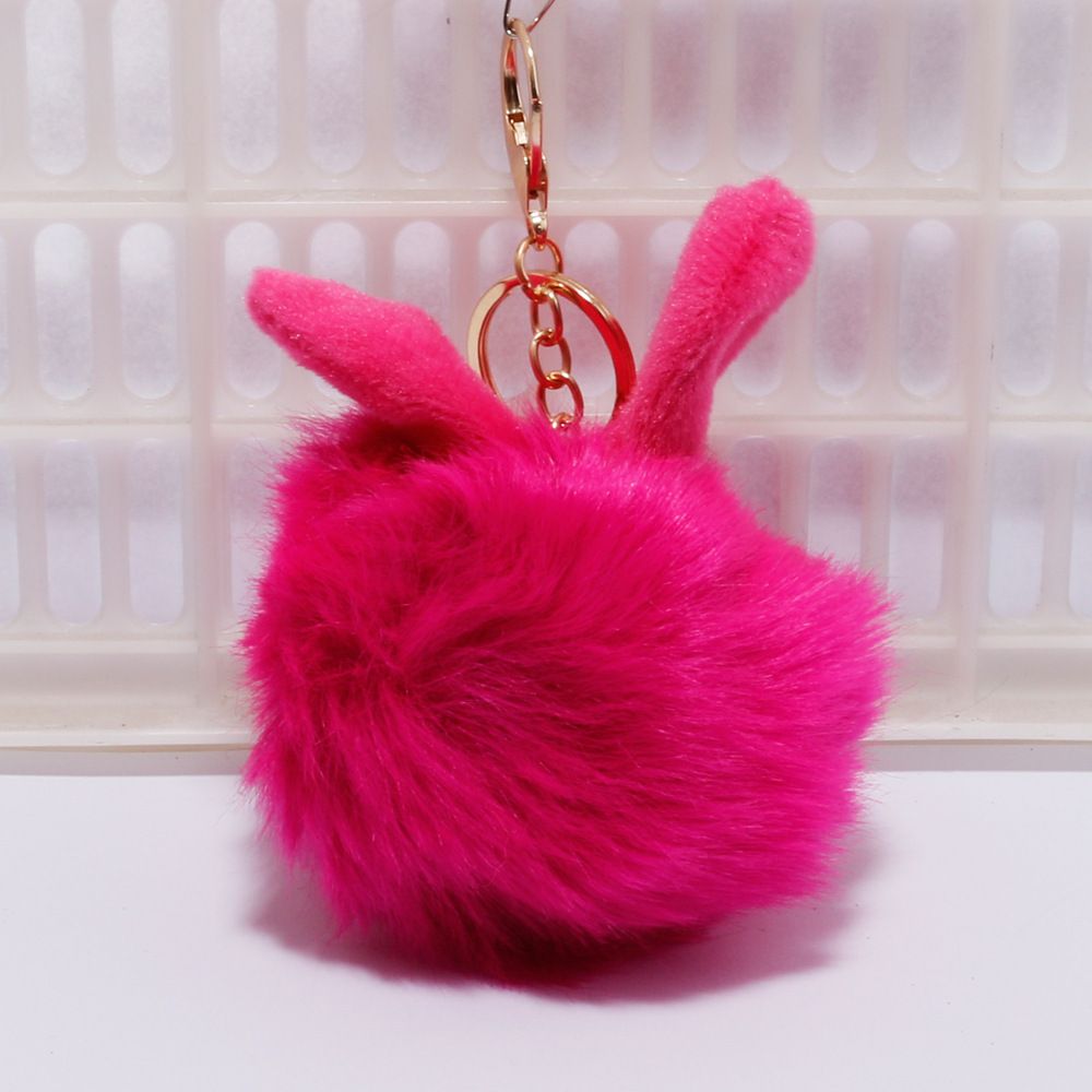 承接外贸订单兔耳朵毛球钥匙扣超萌挂件可爱包包汽车毛绒挂饰链圈详情图4