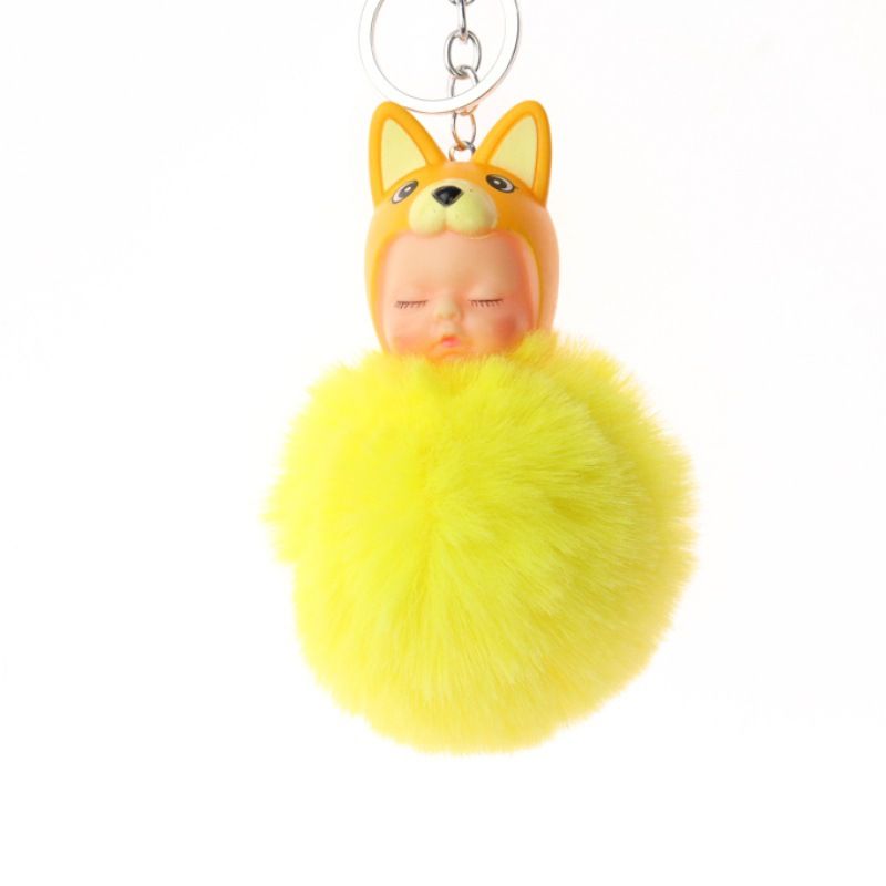 厂家直销帽子娃娃仿獭兔毛球钥匙扣可爱睡萌娃毛球挂件小礼品赠品详情图5