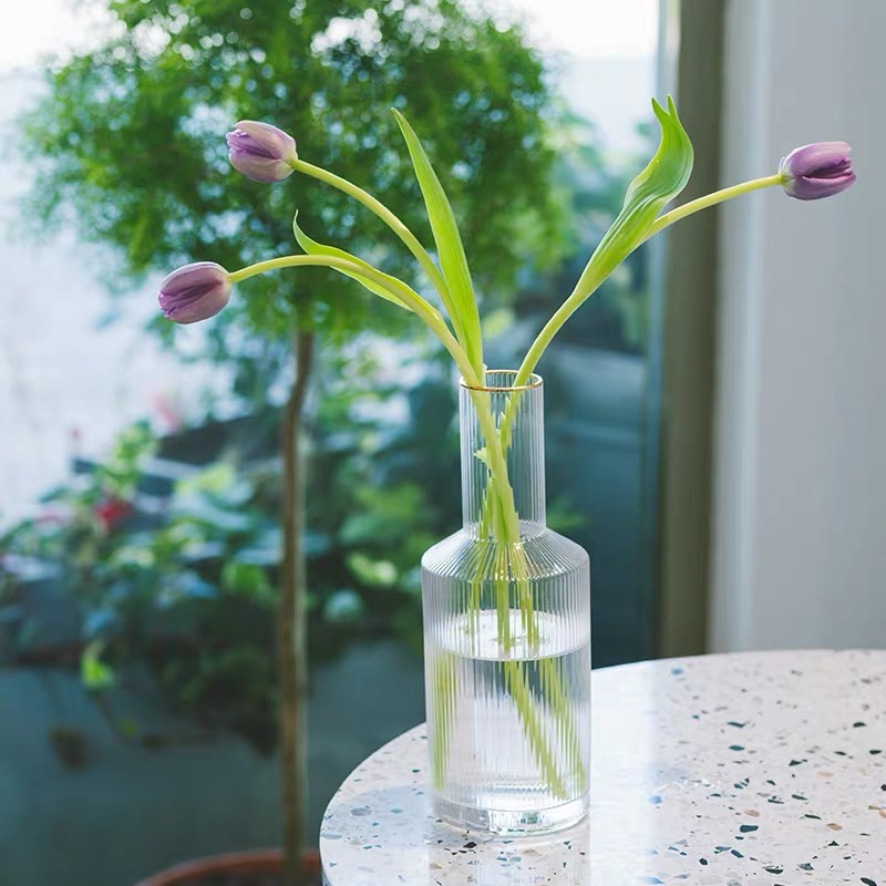 European-style light luxury hand-painted vertical striped transparent glass vases, creative flower arrangements, living room coffee table decorative items, factory direct sales and wholesale Specification image
