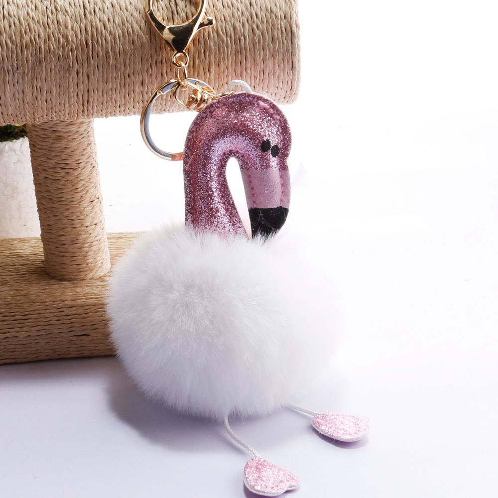 承接外贸订单亮粉火烈鸟毛球钥匙扣包包汽车手机挂件小饰品钥匙链详情11