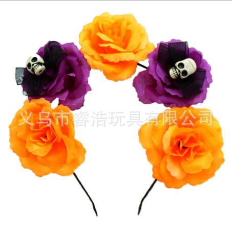 万圣节发箍花骷髅头骨架头箍装饰派对服饰头箍女士发饰白底实物图