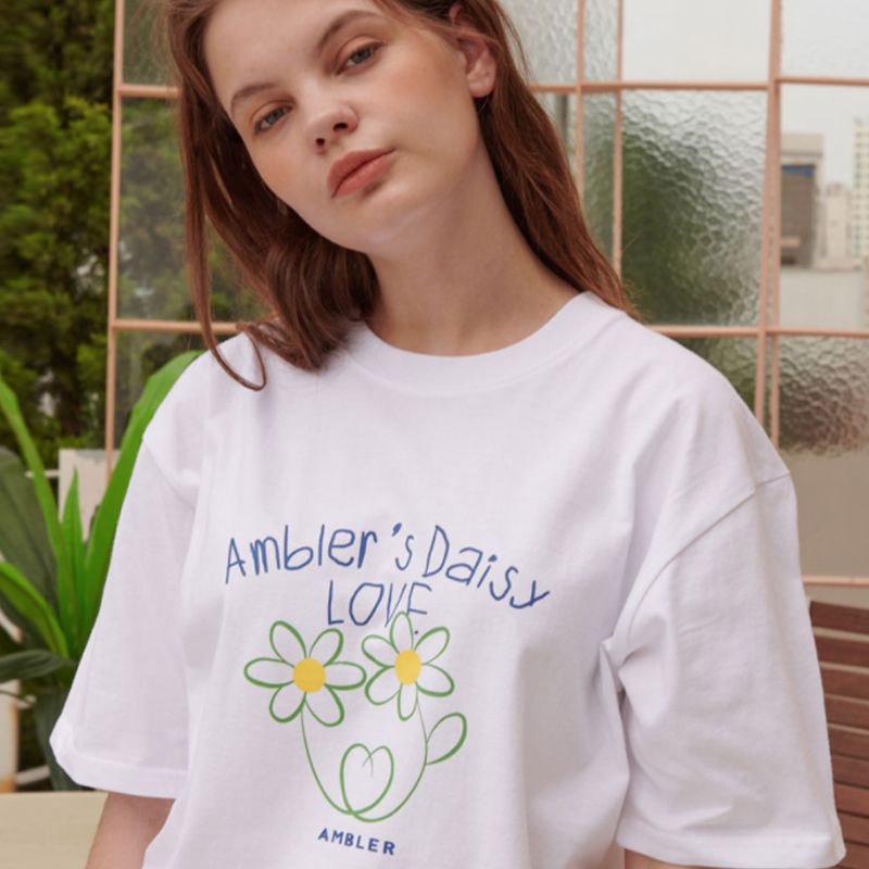 韩国潮牌AMBLER韩版情侣宽松印花男女短袖纯棉T恤夏季图