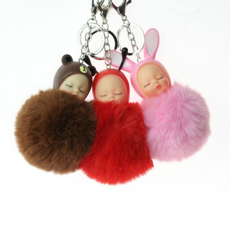厂家直销帽子娃娃仿獭兔毛球钥匙扣可爱睡萌娃毛球挂件小礼品赠品详情图1