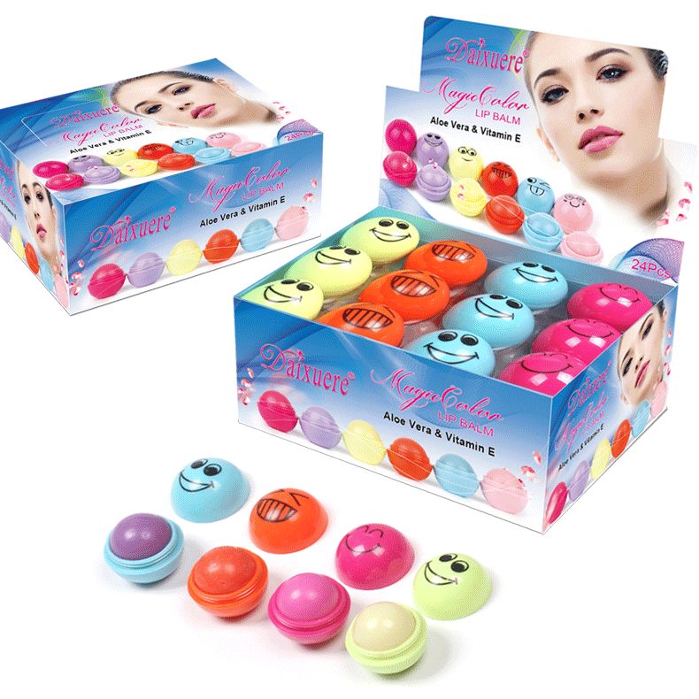Cross-border spherical lip balm cartoon smiling face colorful lip mask moisturizing color-changing lip balm fruit flavor OEM direct manufacturers